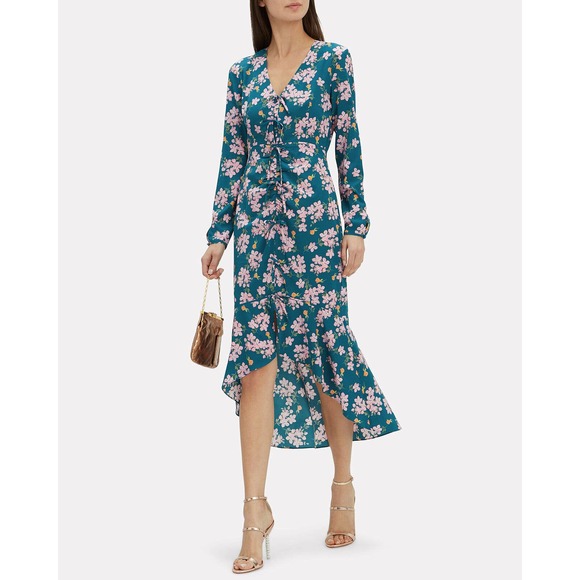 INTERMIX Dresses & Skirts - Intermix Silk Blend Adrina Printed Tie Front Floral Dress Teal Size 4 H14394